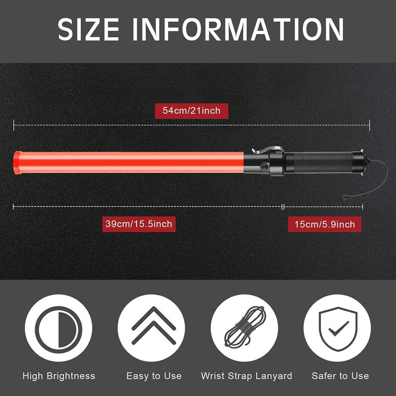 TOODOO 12 Pcs Signal Traffic Wand Safety Traffic Control Wand Lighted Baton Multifunctional LED Traffic Baton with 2 Flashing Modes, Wrist Strap Lanyard, Side Clip (Using 2 C-Size Batteries, 21 Inch) - Image 2